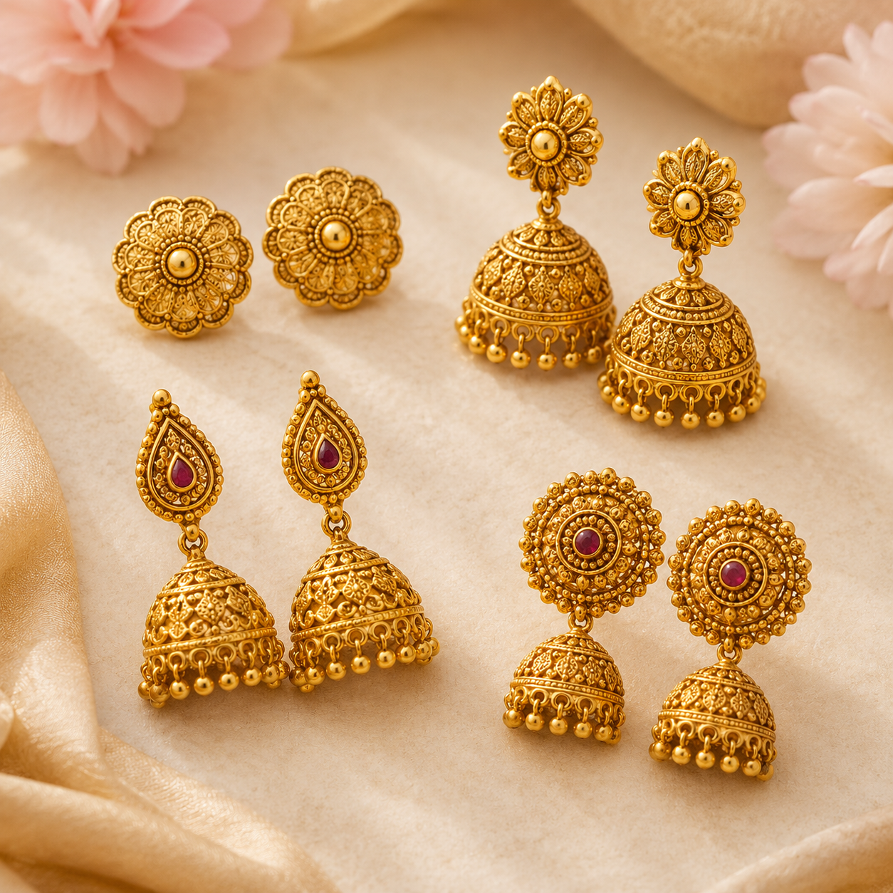 Jhumka and drop earrings — replace with your product photography